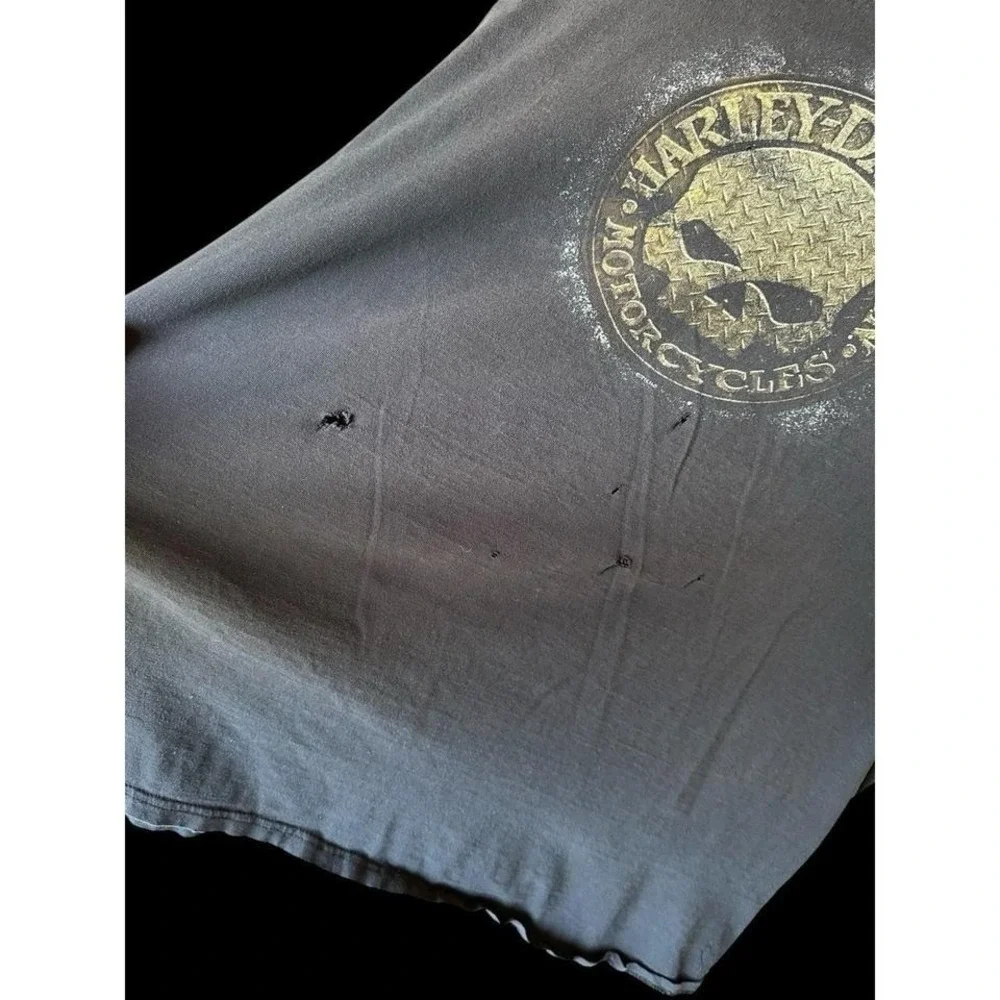 Vintage Y2K Harley Davidson Skull Black‎ T Shirt Men's XXL Biker Thrashed *flaws